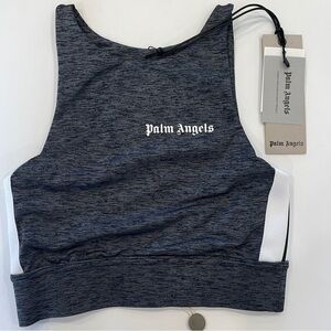 NWT Palm Angels Women’s Track Crop Top Grey Black Melange Sports Athletic Shirt